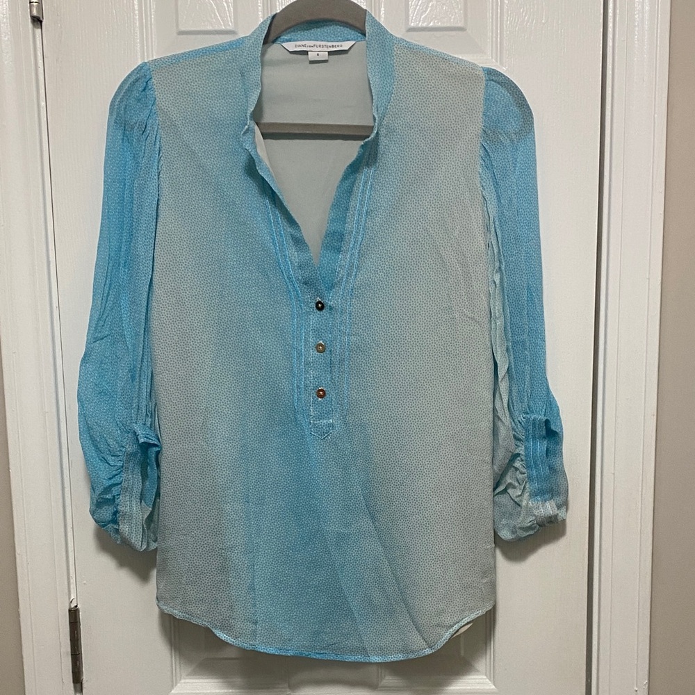 Blue Button-Up Blouse Size 6
